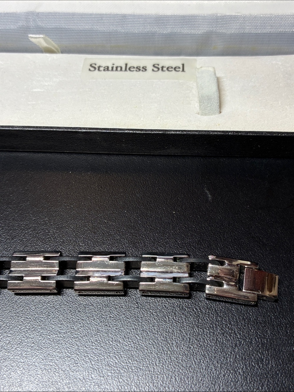 Stainless Steel and black Men's Link vintage Bracelet - Picture 6 of 16